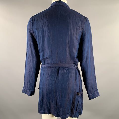 ANN DEMEULEMEESTER Size XS Navy Brown Linen Blend Robe