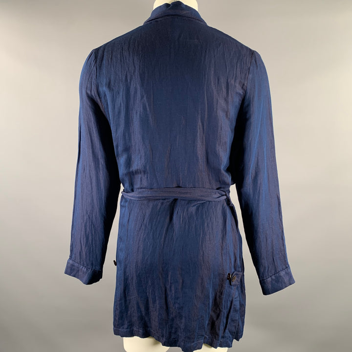 ANN DEMEULEMEESTER Size XS Navy Brown Linen Blend Robe
