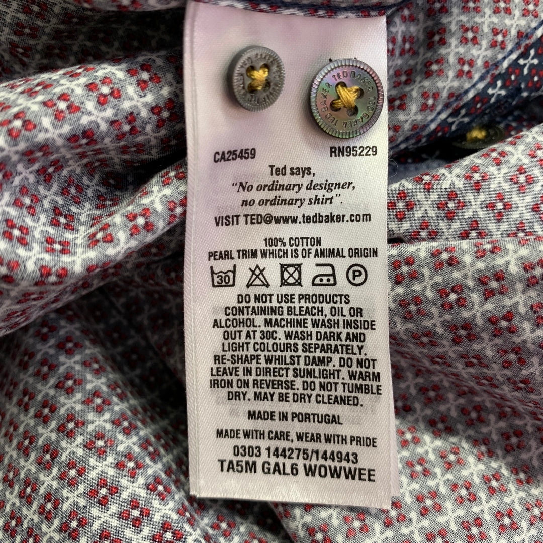 TED BAKER Size XS Wowee Navy Red Abstract Floral Cotton Long Sleeve Shirt