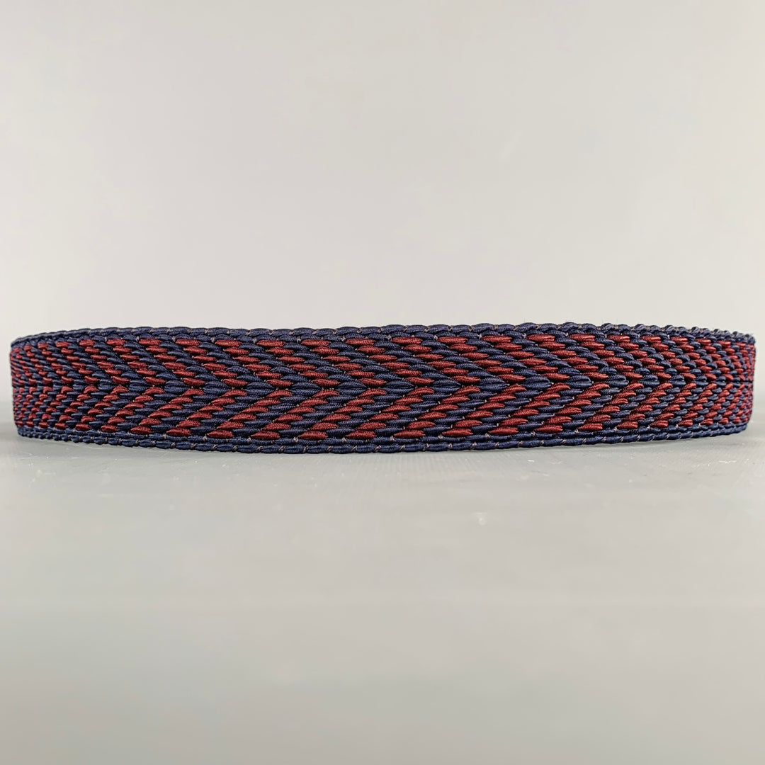 VINTAGE Size 35 Navy Burgundy Woven Cord Leather Belt