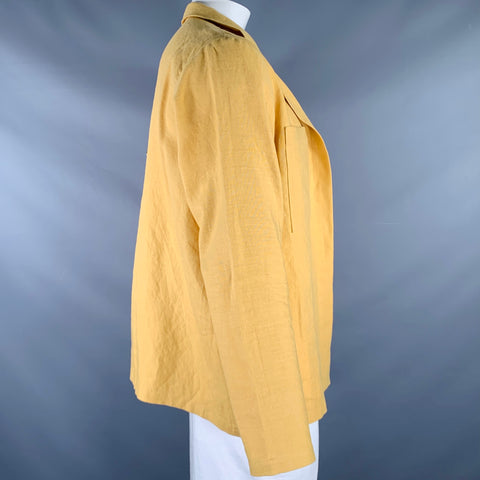 KERSO Size L Yellow Linen Two Pockets Open Front Jacket