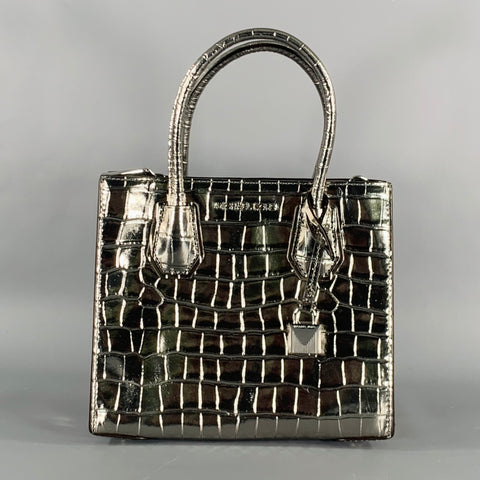 MICHAEL KORS Silver Embossed Leather Top Handles Handbag