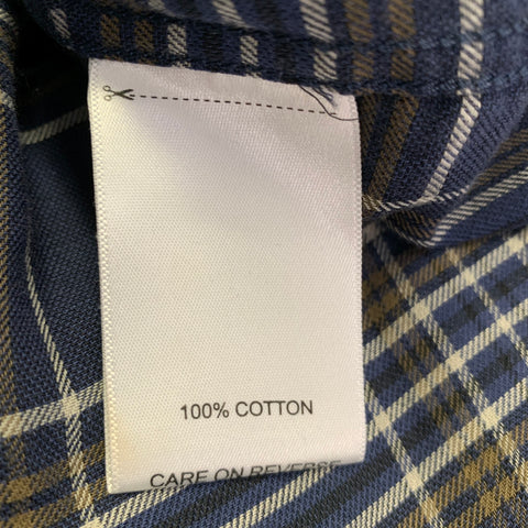 BILLY REID Size XL Navy Grey Plaid Cotton One Pocket Long Sleeve Shirt