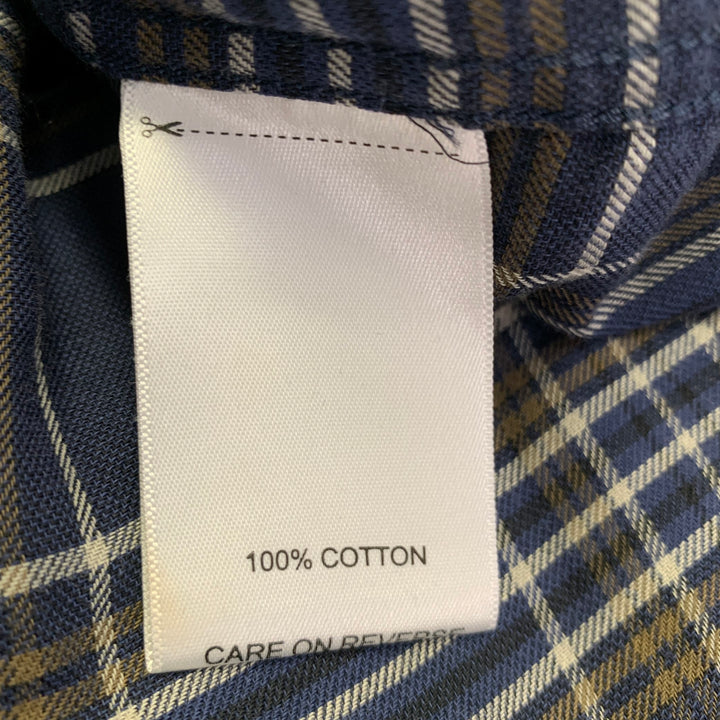 BILLY REID Size XL Navy Grey Plaid Cotton One Pocket Long Sleeve Shirt