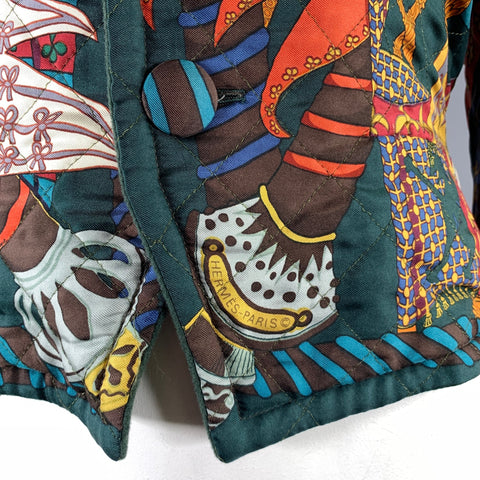 HERMES 1990's Etendards Et Bannieres Size 12 Multi-Color Cashmere Wool Reversible Jacket