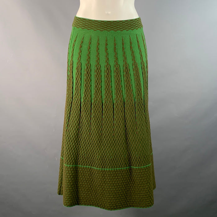 MISSONI Size 6 Green Brown Viscose Blend Geometric Elastic Waistband Midi Skirt