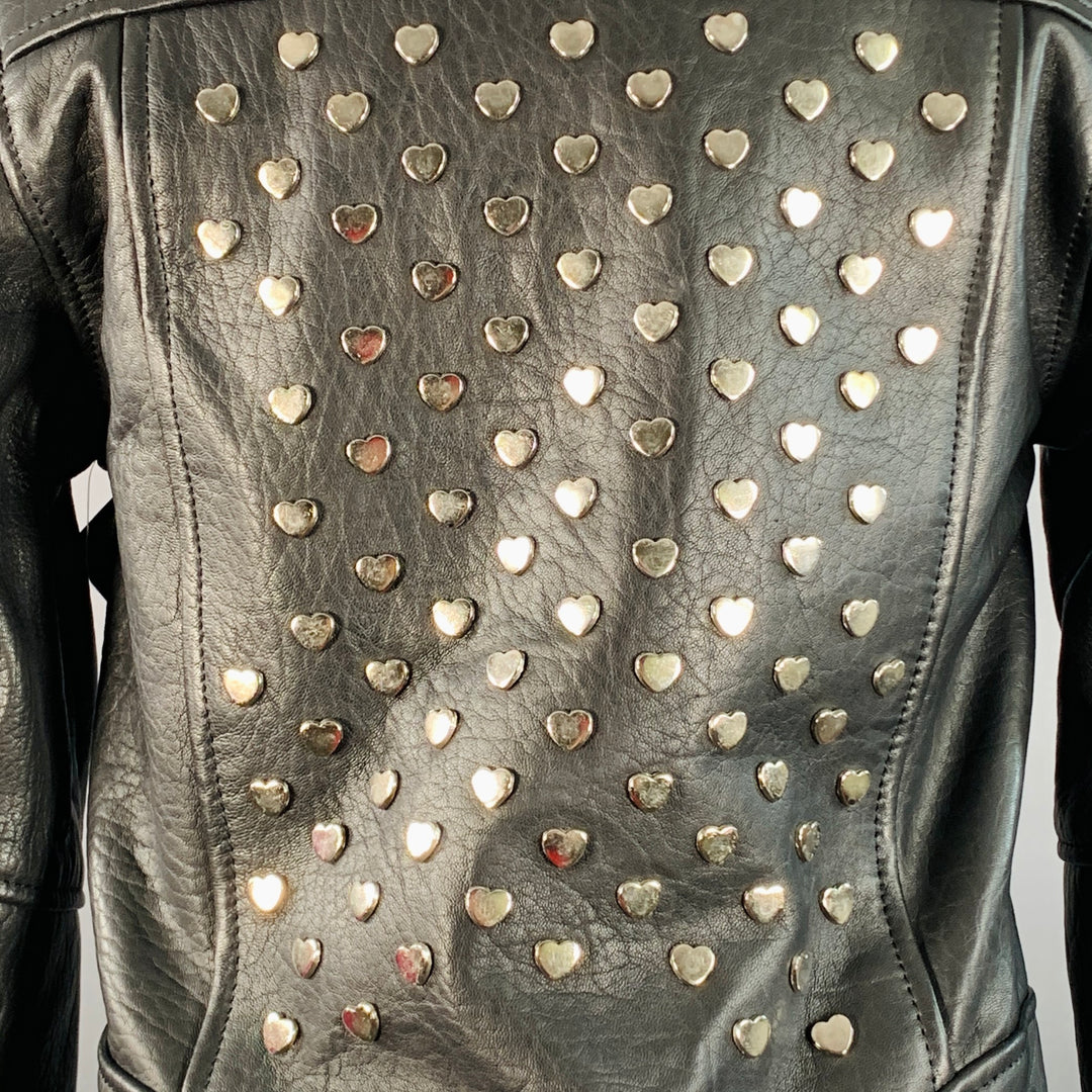 UNDERSTATED LEATHER Size S Black Silver Hearts Studded Leather Biker Jacket