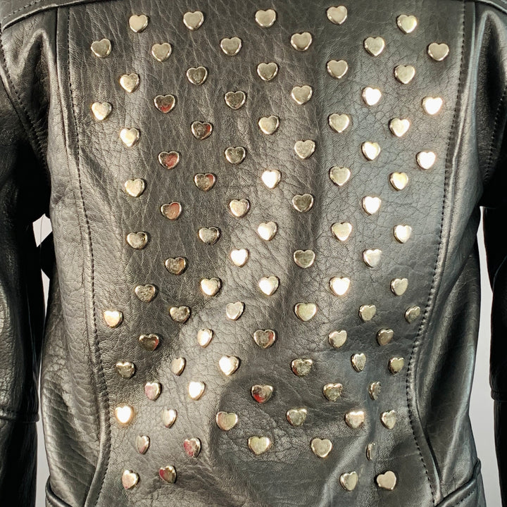 UNDERSTATED LEATHER Size S Black Silver Hearts Studded Leather Biker Jacket