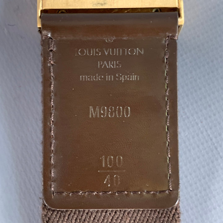 LOUIS VUITTON Size 40 Inventeur Brown Gold Logo Canvas Box Buckle Belt