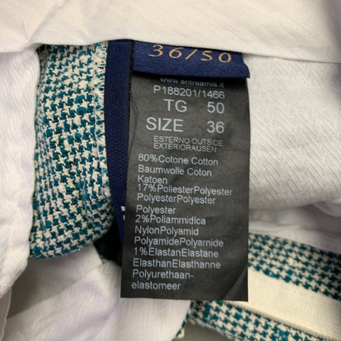 ENTRE AMIS Size 36 Green White Houndstooth Cotton Blend Casual Pants
