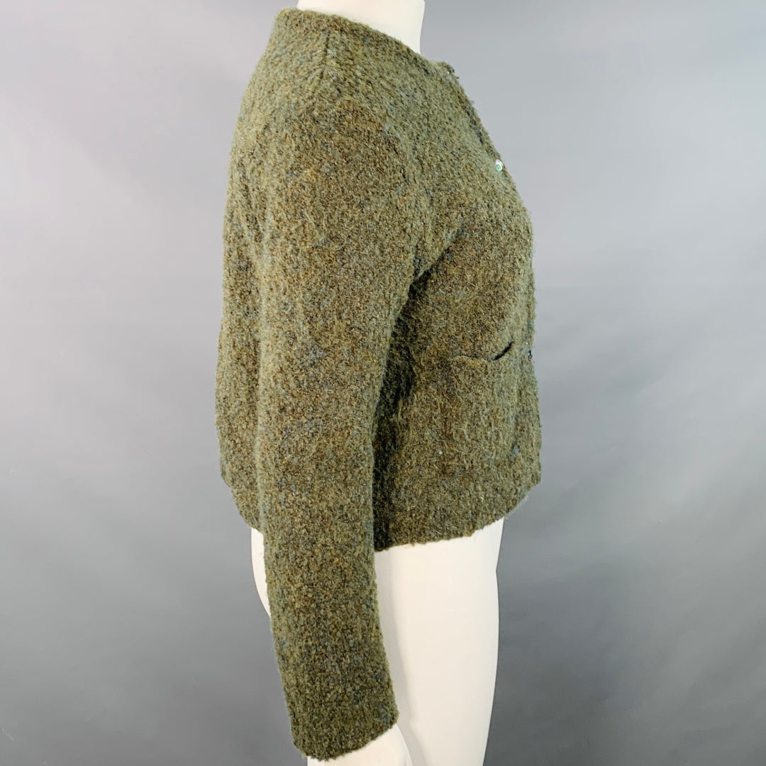 MIJEONG PARK Size M/L Green Polyester Blend Melange Knit Cropped Cardigan