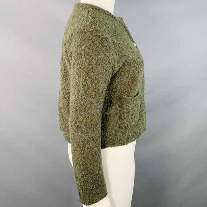 MIJEONG PARK Size M/L Green Polyester Blend Melange Knit Cropped Cardigan