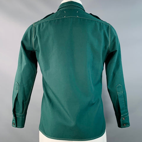 MAISON MARGIELA Size S Green Blue Contrast Trim Epaulets One Pocket Long Sleeve Shirt