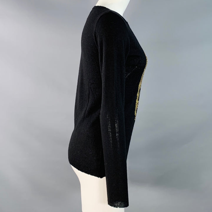 ZADIG & VOLTAIRE Size XS Black Gold Cashmere Rhinestones Skull Pullover