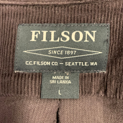 FILSON Size L Brown Corduroy Cotton Two Pockets Long Sleeve Shirt