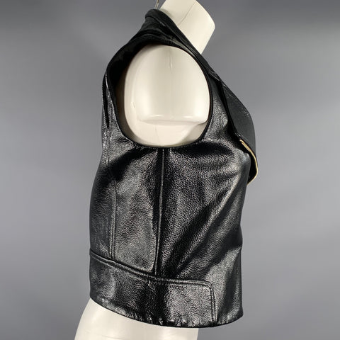 LANVIN Size M Black Leather Deer Skin Moto Racer Vest