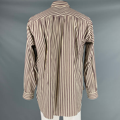NEEDLES Size XL Brown Cream Stripe Cotton Long Placket Long Sleeve Shirt
