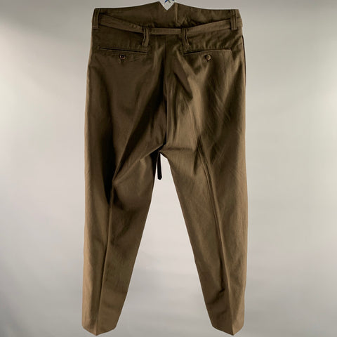 VISVIM Size L Brown Olive Wool Blend Pleated Belted Pants