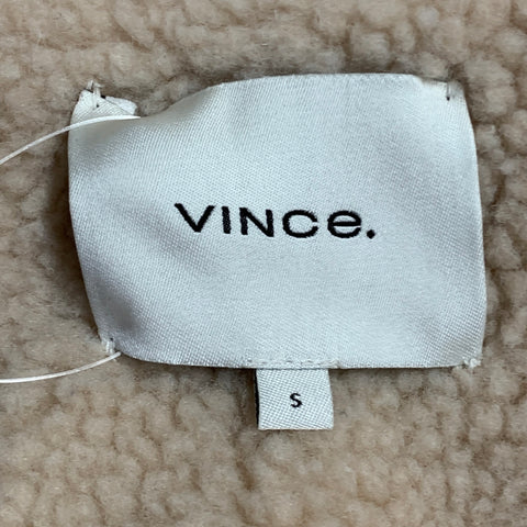 VINCE Size S Cream Faux Shearling Hidden Buttons Jacket