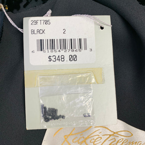 Robe longue de cocktail sans manches LAFAYETTE 148, taille 2P, en rayonne et soie noire avec perles et motif brûlé