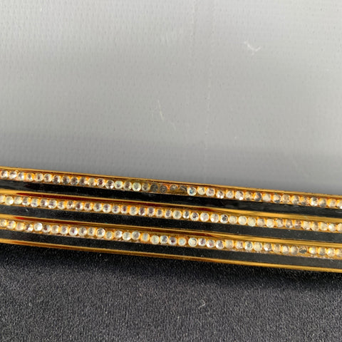 JUDITH LEIBER Black Gold Silk Rhinestones Clutch Handbag