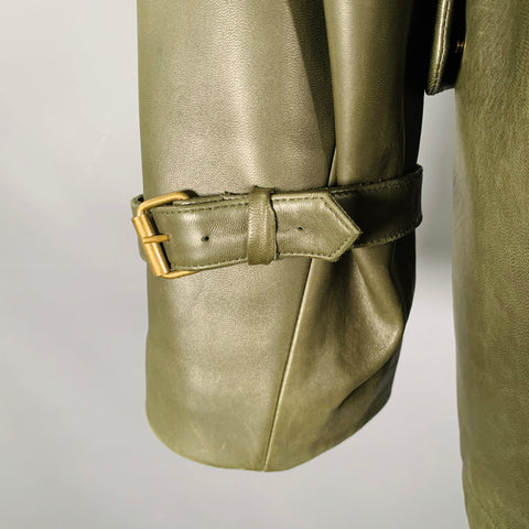 GIORGIO ARMANI Size 46 Green Leather Zip Snaps Jacket