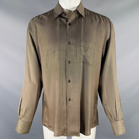 GUCCI Size M Black Gold Dots Silk Button Up Long Sleeve Shirt