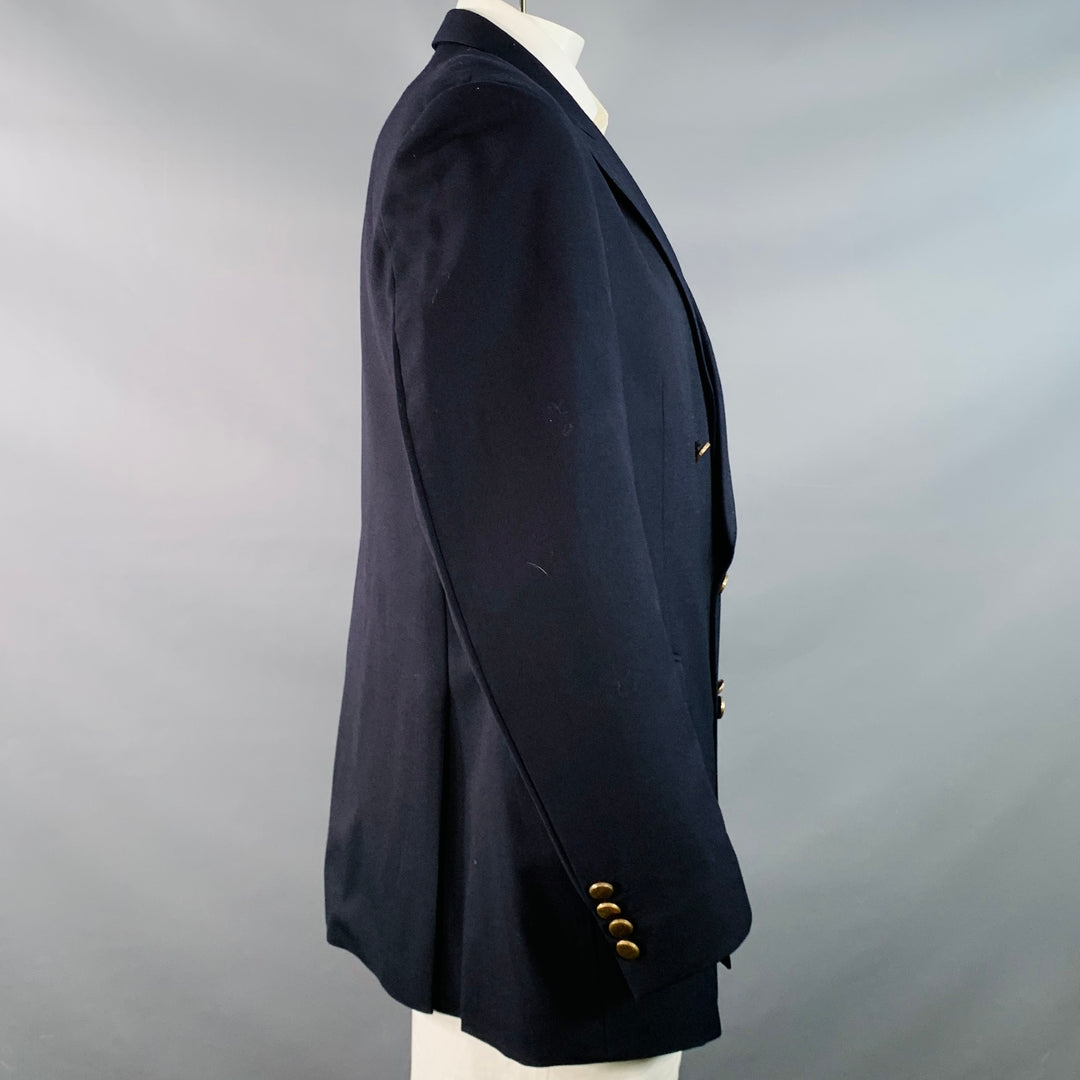 GIEVES & HAWKES Size 46 Regular Navy Twill Wool Double Breasted Sport Coat