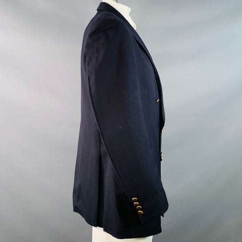 GIEVES & HAWKES Size 46 Regular Navy Twill Wool Double Breasted Sport Coat