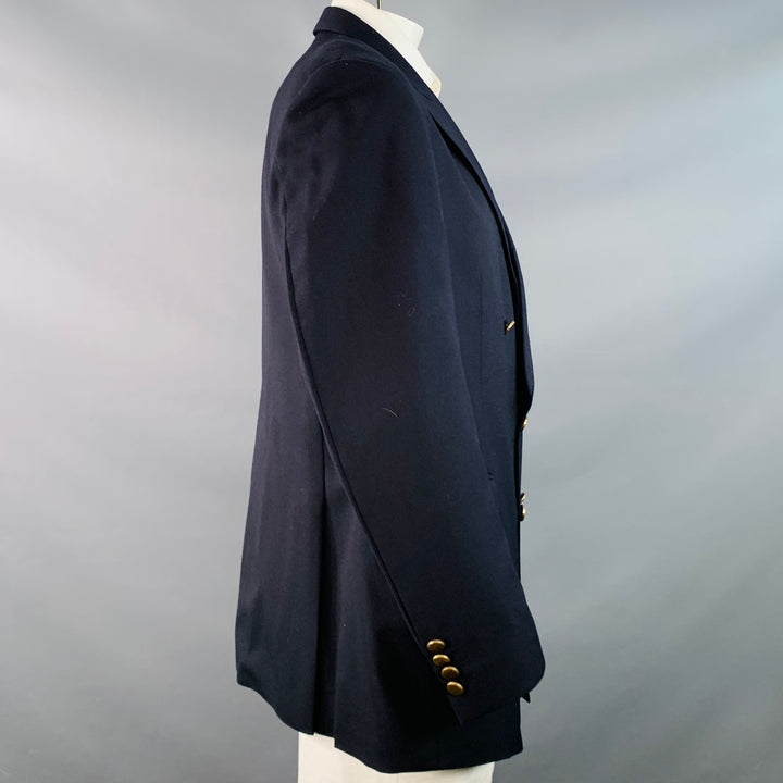 GIEVES & HAWKES Size 46 Regular Navy Twill Wool Double Breasted Sport Coat