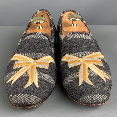 STUBBS & WOOTTON Size 10 Grey Silver & Gold Wool Slip On Loafers