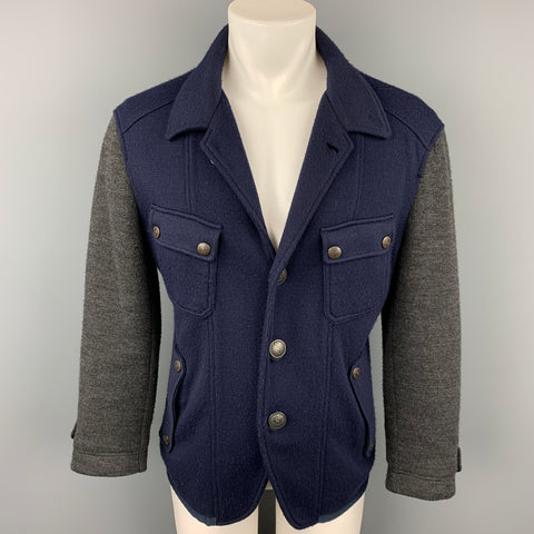 JUST CAVALLI Size L Navy & Grey Color Block Knit Jacket