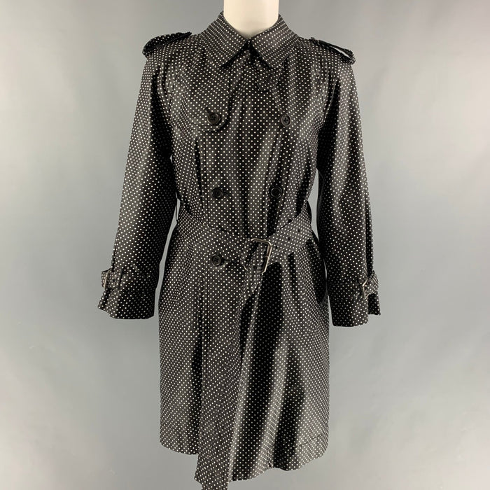 MARC JACOBS Size 4 Black White Silk Blend Polka Dot Belted Trench Coat