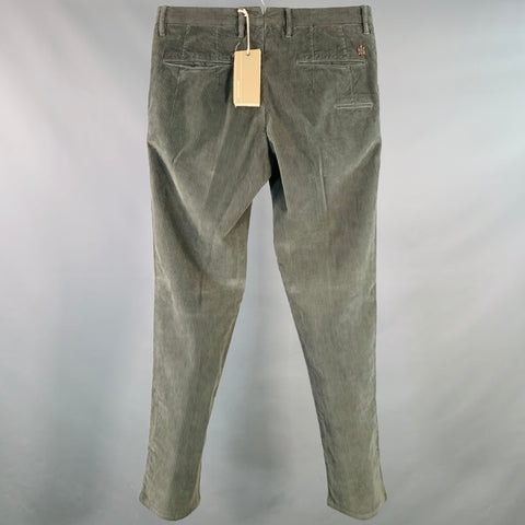 INCOTEX Size 32 Grey Corduroy Cotton Blend Slim Fit Button Fly Casual Pants