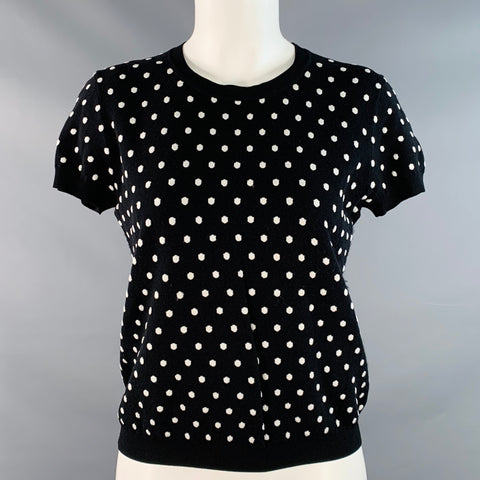 ESCADA Taille M Noir Blanc Mélange Viscose Pois Ensemble 2 pièces Cardigan