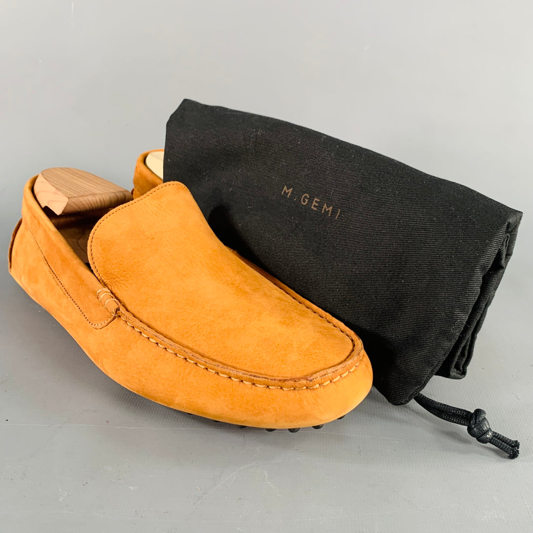 M. GEMI Size 10 Orange Suede Drivers Loafers