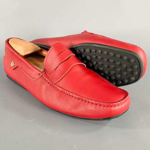 OPP FRANCE Size 7 Red Leather Penny Drivers Loafers