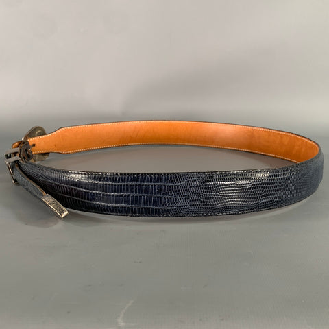 JAMES REID Size 36 Blue Navy Nubuck Lizard Belt