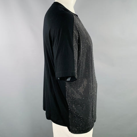 GUCCI Size XL Black Grey Studded Silk Dolman Sleeve T-shirt