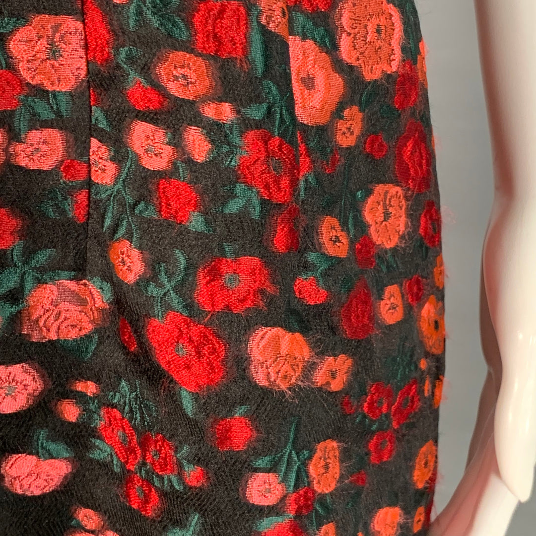 LELA ROSE Size 6 Black Red Silk Blend Floral Evening Cocktail Dress