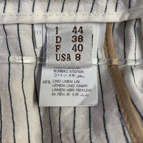 BRUNELLO CUCINELLI Size 8 White Black Cotton Linen Pinstripe Wide Leg Belted Shorts