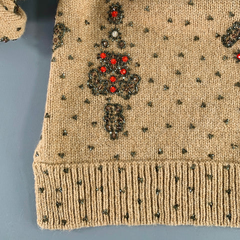 NO BRAND Beige Orange Beaded Knit Scarf