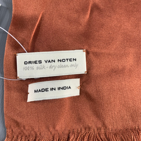DRIES VAN NOTEN Brown Grey Embroidered Snake Silk Satin Scarf