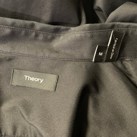 THEORY Size S Black Solid Cotton Blend Pointed Collar Long Sleeve Shirt