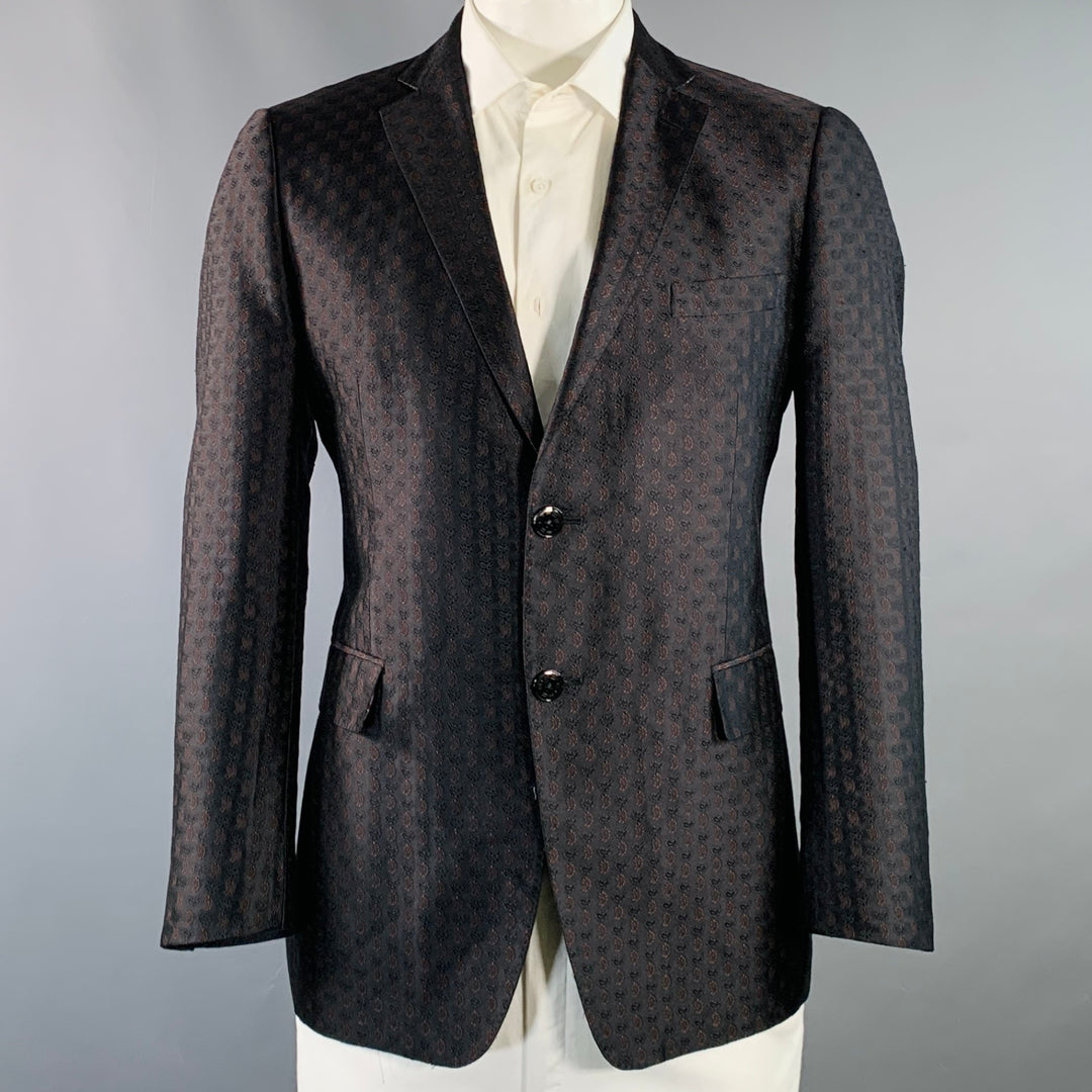 ETRO Size 44 Black Brown Paisley Silk Blend Jacquard Notch Lapel Sport Coat