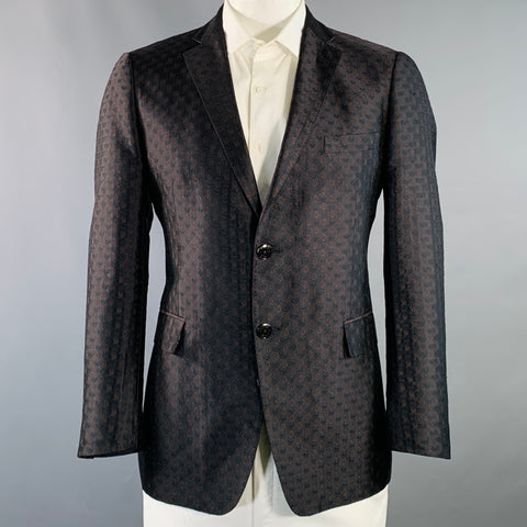 ETRO Size 44 Black Brown Paisley Silk Blend Jacquard Notch Lapel Sport Coat