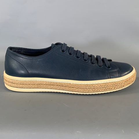 PRADA Size 7 Navy Beige Leather Espadrille Sneakers