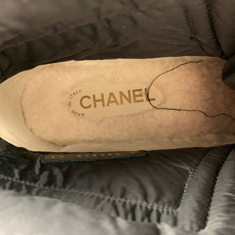 CHANEL Size 11 Black Nylon Quilted Boots