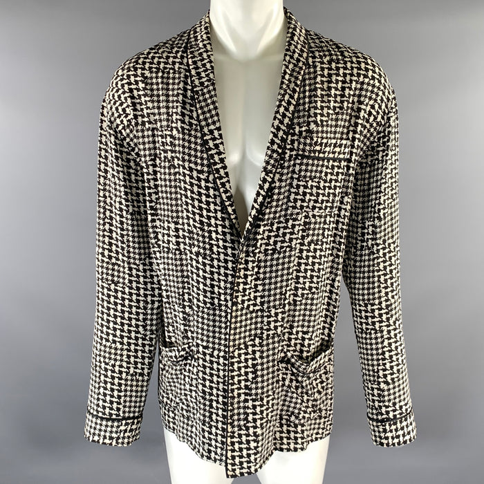 HAIDER ACKERMANN Size S Black White Houndstooth Silk Pajama Long Sleeve Shirt