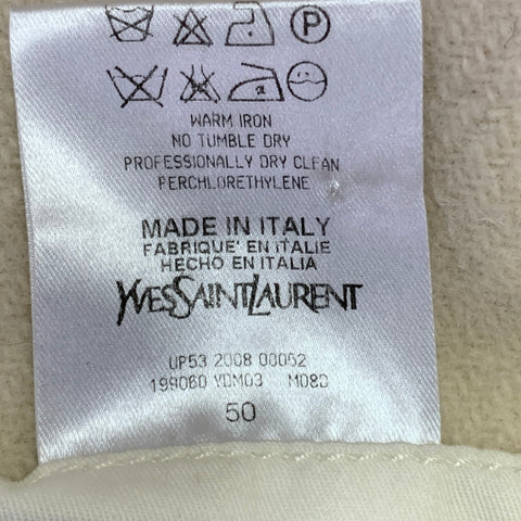 YVES SAINT LAURENT Vintage Size 40 Cream Red Plaid Wool Mohair Double Breasted Shawl Lapel Coat